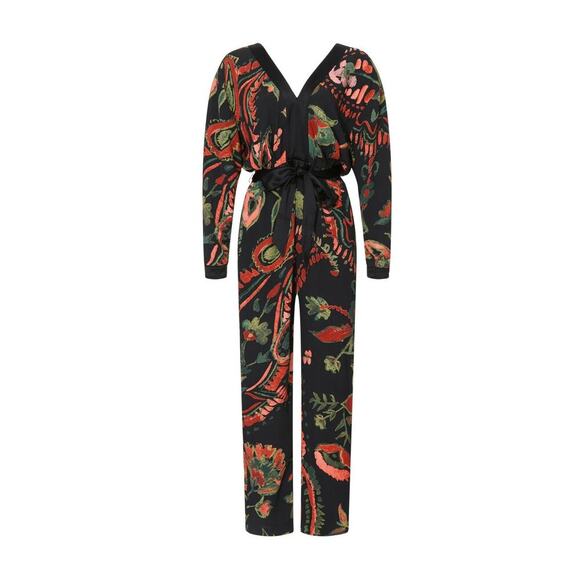 SOMETHING NAVY Multicolor Floral Crepe Long Sleeves Jumpsuit Size Medium - Picture 3 of 13